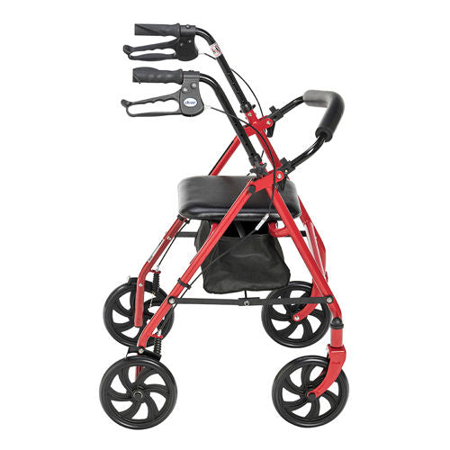 4 Wheel Steel Rollator w/7 Casters & Basket-Loop-Red