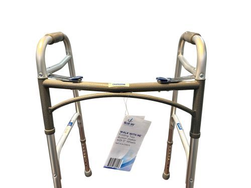 WALK WITH ME Folding Aluminum 2 Button Walker w/5 Wheels Cs4